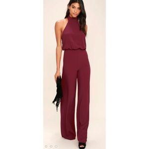 Lulu’s Moment for Life Wine Red Halter Jumpsuit